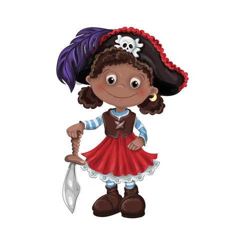 Ilustração em vetor pirata linda garota