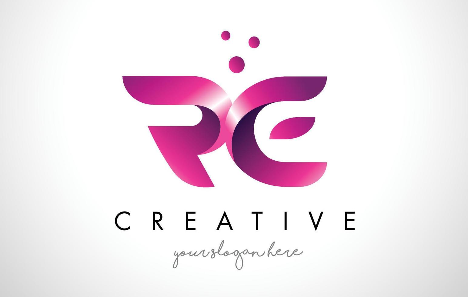 Design do logotipo da letra re com cores roxas e pontos vetor