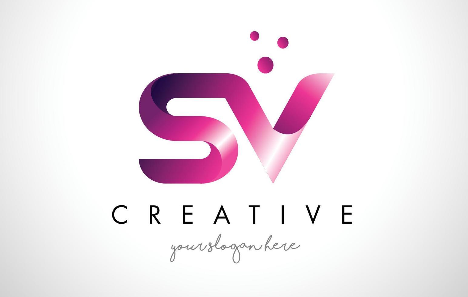 Projeto do logotipo da letra sv com cores roxas e pontos vetor