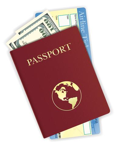 passaporte com dinheiro e ilustração vetorial de bilhete de avião vetor