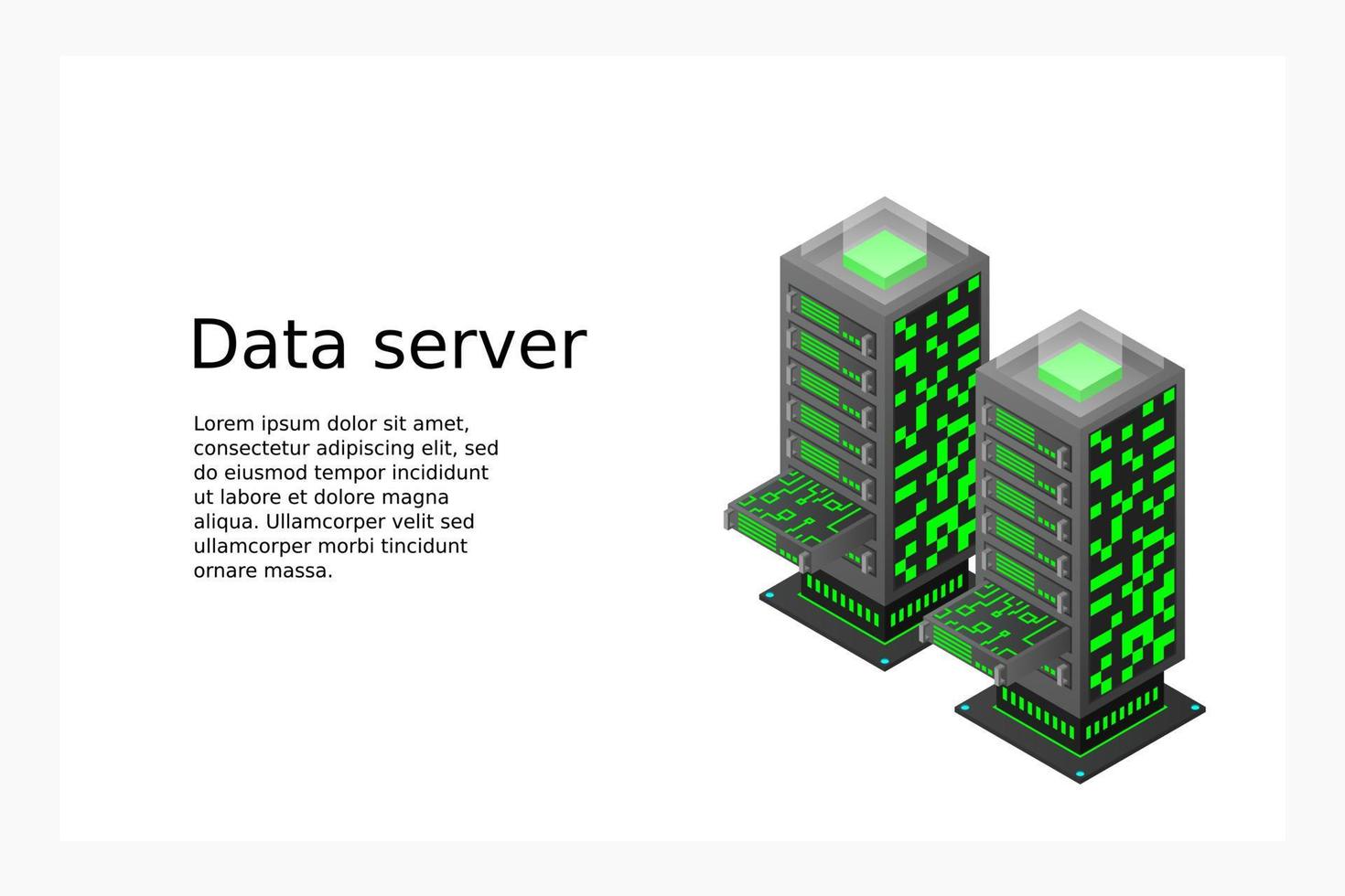 ilustração em vetor isométrica do datacenter. fundo abstrato do servidor de hospedagem 3d ou da sala do data center