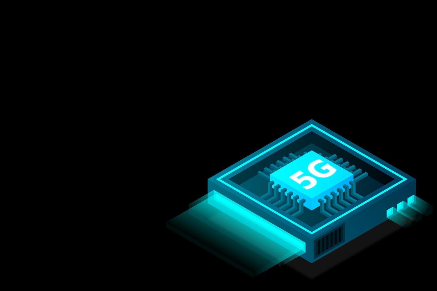 Ilustração do processador de rede 5g. internet móvel sem fio da próxima geração. micro chip futurista isométrico. ilustração de micro chip vetor