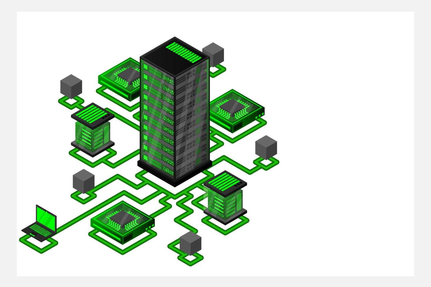 conceito de gerenciamento de rede de dados. Mapa isométrico de vetor com computadores e dispositivos de servidores de rede de negócios