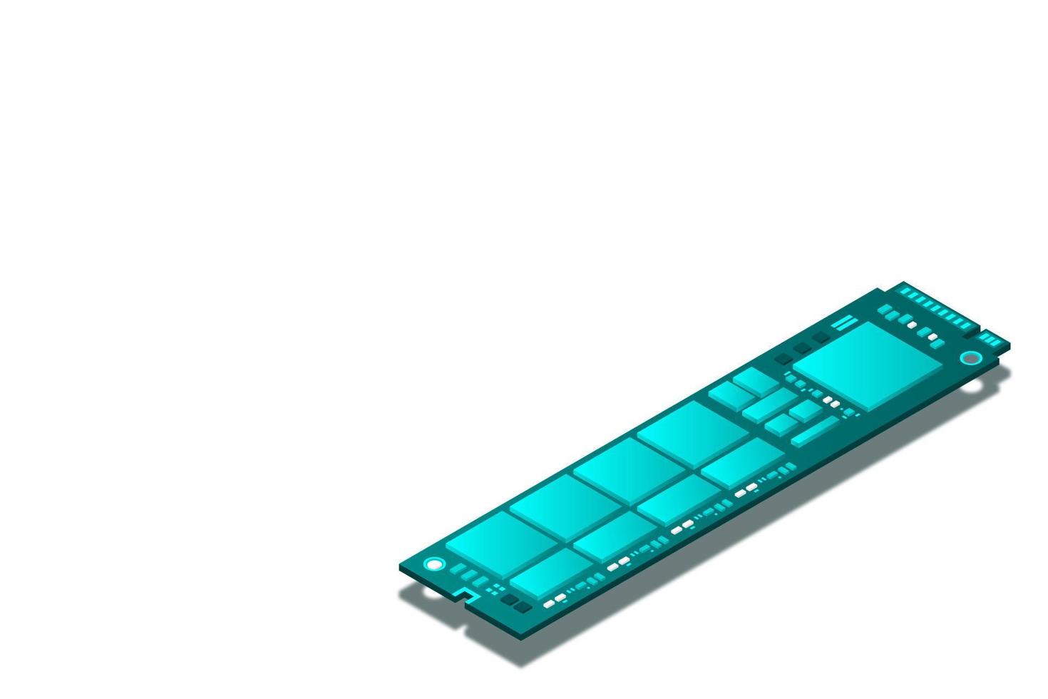 ilustração isométrica 3D realista de memória nvme express m.2, memória de acesso aleatório, componente de hardware de computador pessoal vetor