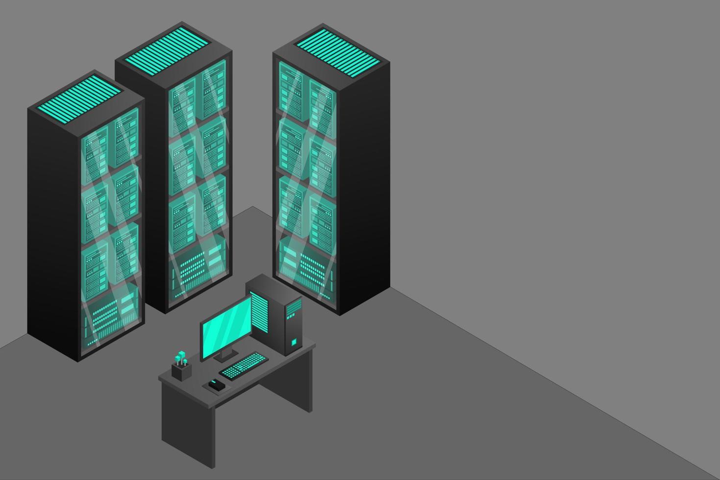 hospedagem na web e processamento de big data, rack de sala de servidores vetor