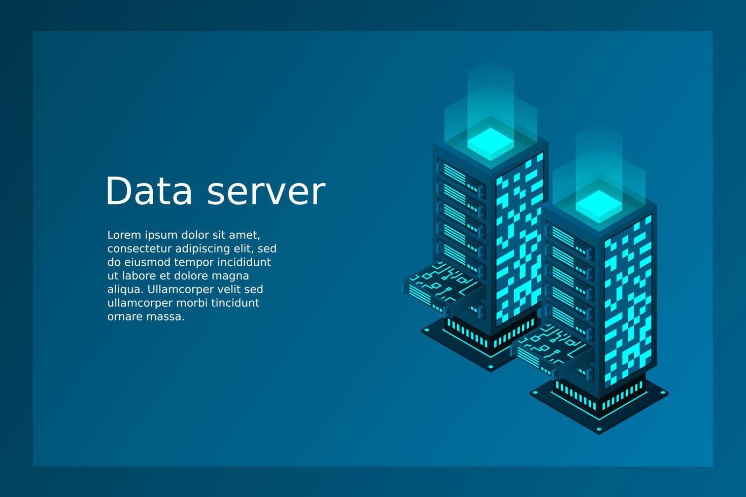 ilustração em vetor isométrica do datacenter. fundo abstrato do servidor de hospedagem 3d ou da sala do data center