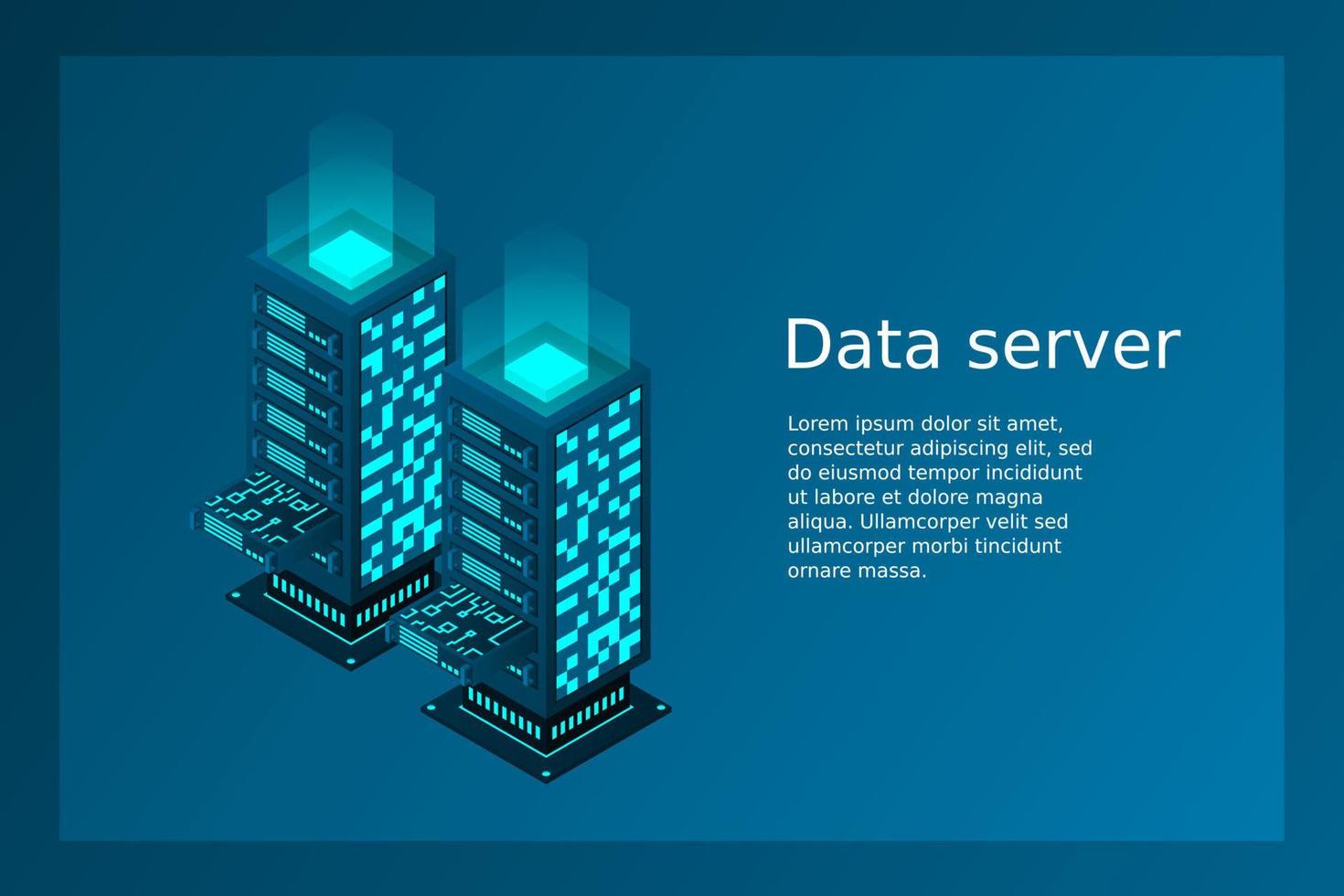 ilustração em vetor isométrica do datacenter. fundo abstrato do servidor de hospedagem 3d ou da sala do data center