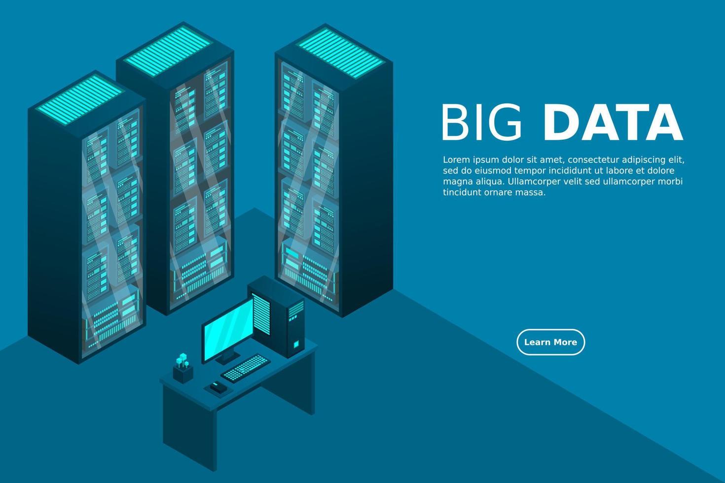 hospedagem na web e processamento de big data, rack de sala de servidores vetor