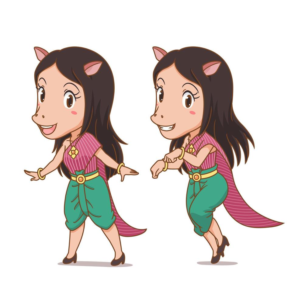 personagem de desenho animado de keaw, a personagem de mulher com cara de cavalo nos contos populares antigos da Tailândia. vetor