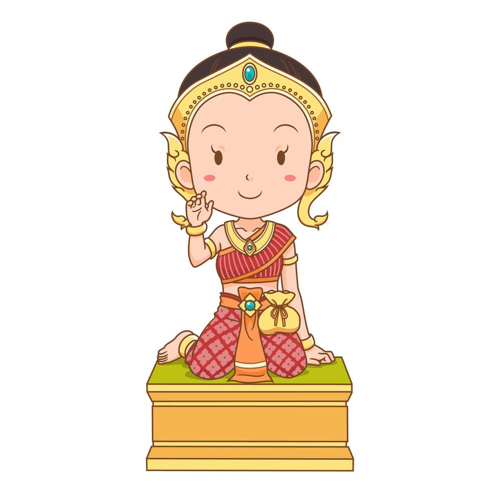 o personagem de desenho animado de nang kwak é uma divindade familiar do  folclore tailandês. considera-se que ela traz boa fortuna, riqueza,  prosperidade, atrai clientes para um negócio. 4903105 Vetor no Vecteezy