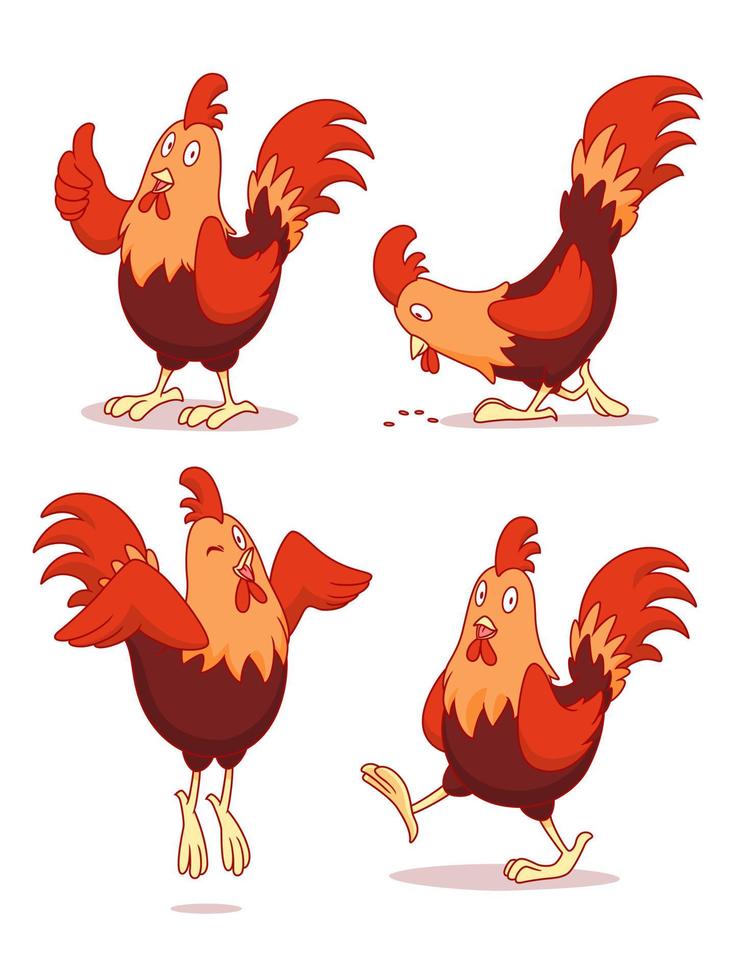 conjunto de desenho animado de frango em diferentes poses. vetor