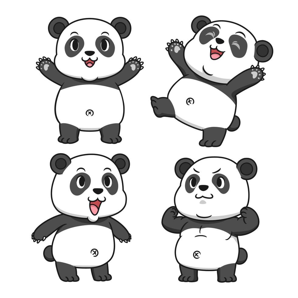 Lindas poses de panda dos desenhos animados, Gráficos - Envato Elements