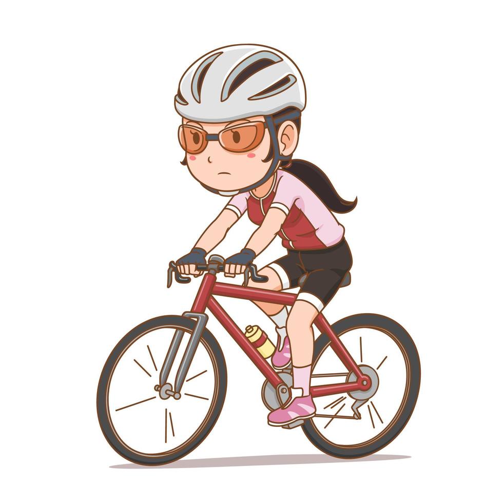 personagem de desenho animado da garota ciclista. vetor