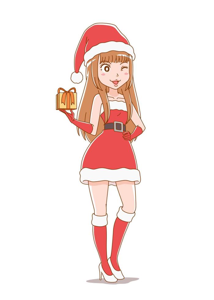 garota de personagem de desenho animado vestindo roupas de Papai Noel. vetor