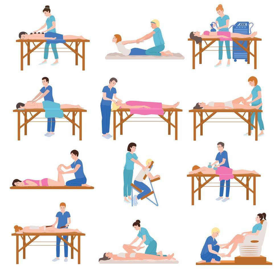 conjunto de poses de massagem assistida vetor