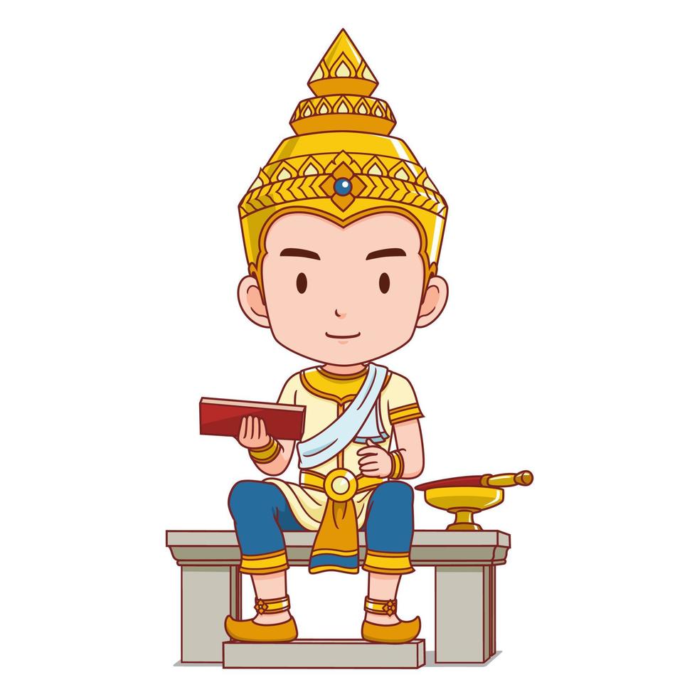 personagem de desenho animado do rei ram kamhaeng, o grande, no reino sukhothai. um reino histórico da Tailândia. vetor