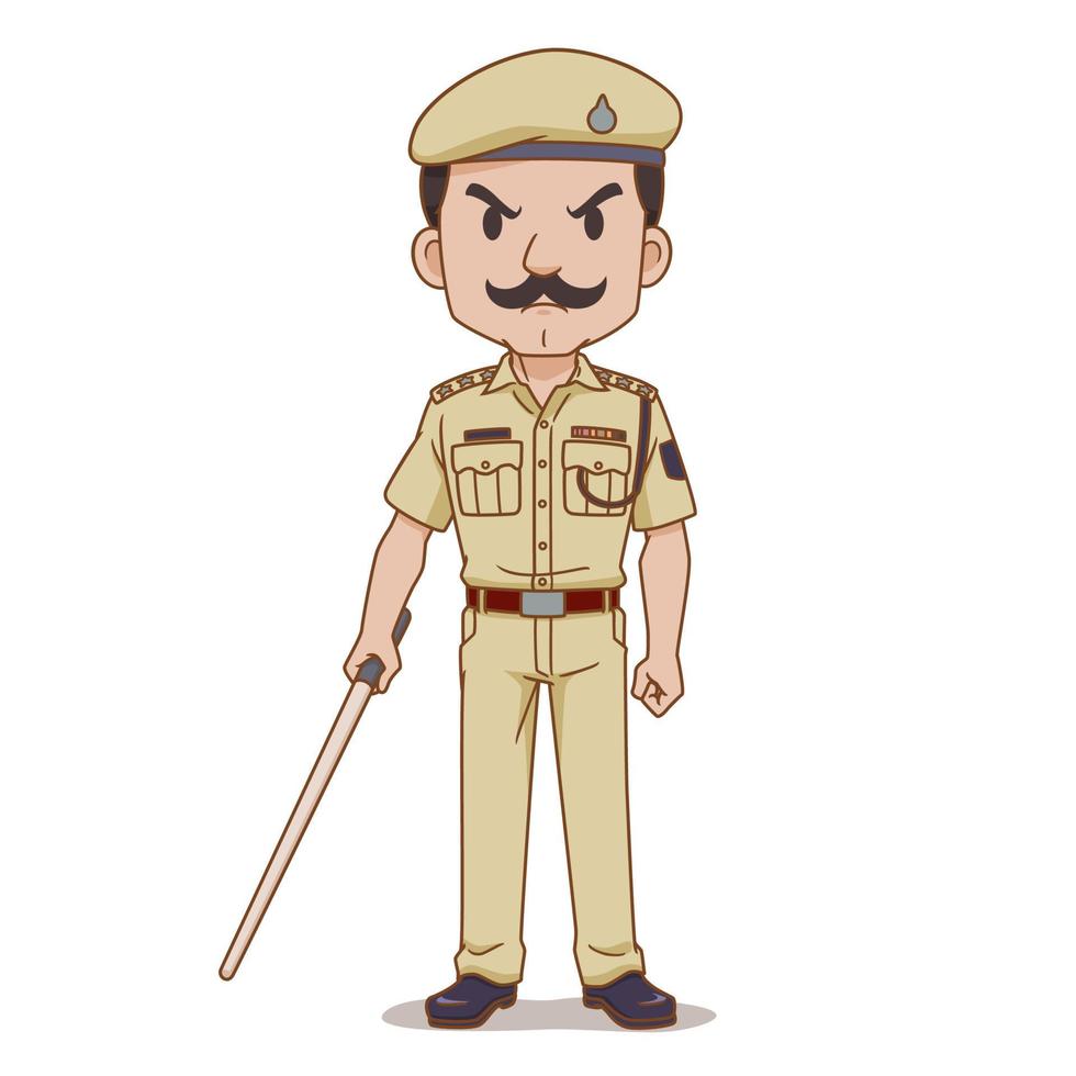 personagem de desenho animado da polícia indiana segurando o bastão. vetor