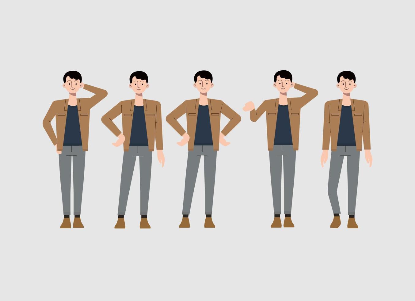 conjunto de personagens masculinos com diferentes poses vetor