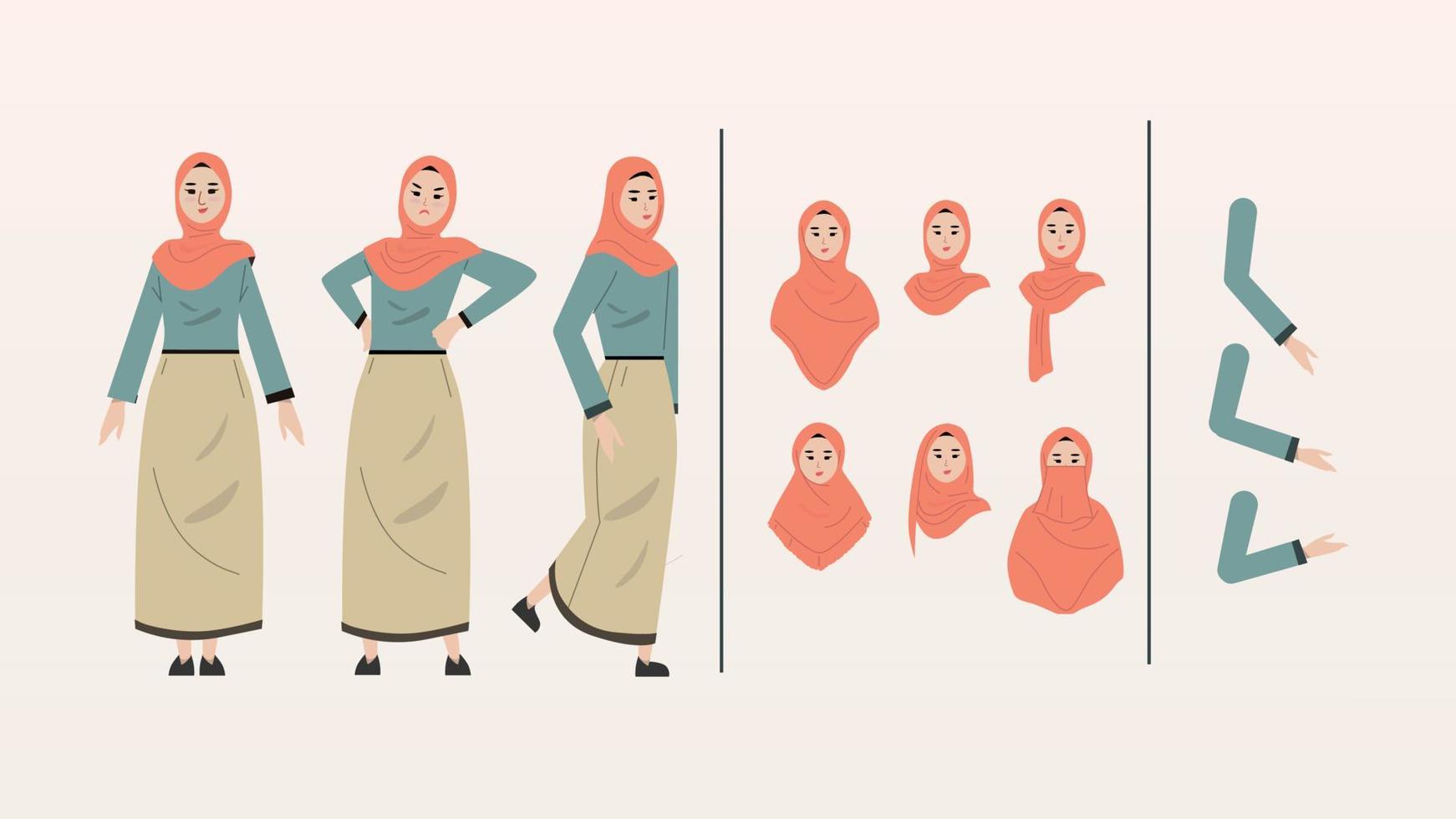 conjunto de mulher usando hijab com vários estilos vetor