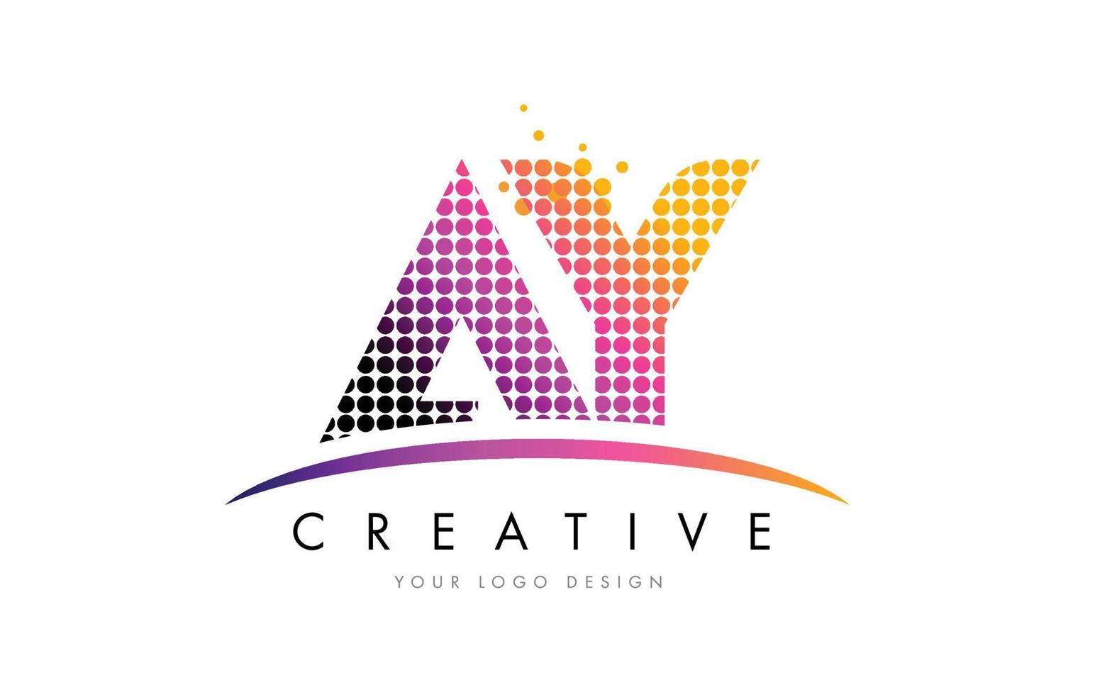 design do logotipo da letra ay ay com pontos magenta e swoosh vetor