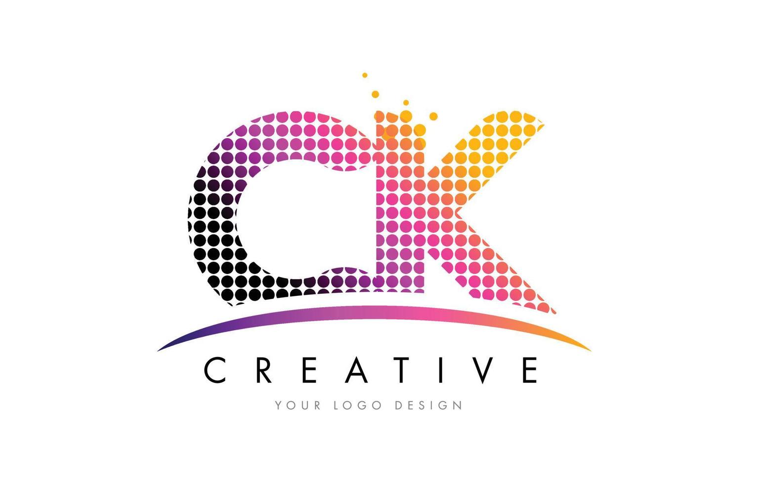 Projeto do logotipo da letra ck ck com pontos magenta e swoosh vetor