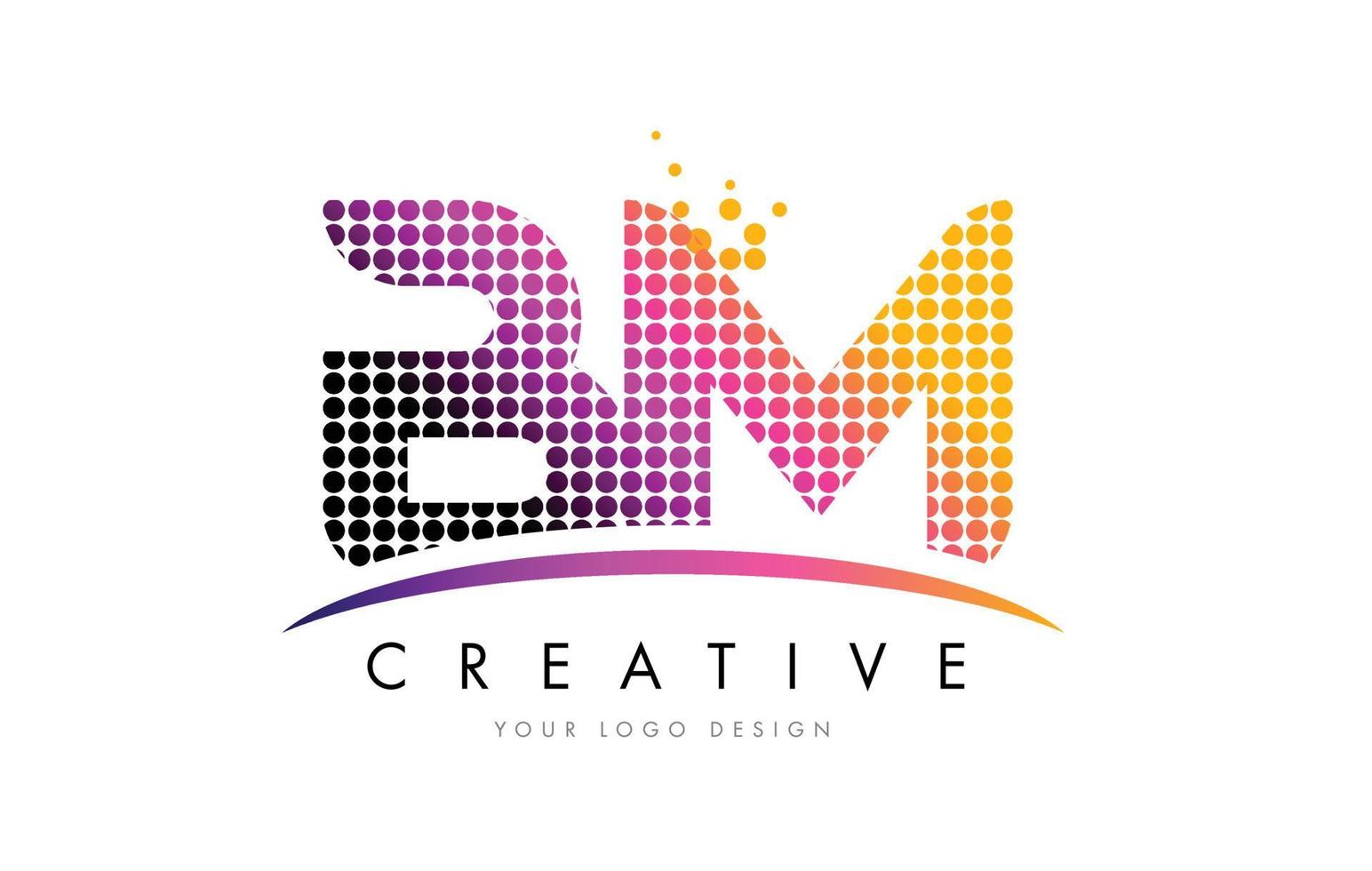 design do logotipo da letra bm bm com pontos magenta e swoosh vetor