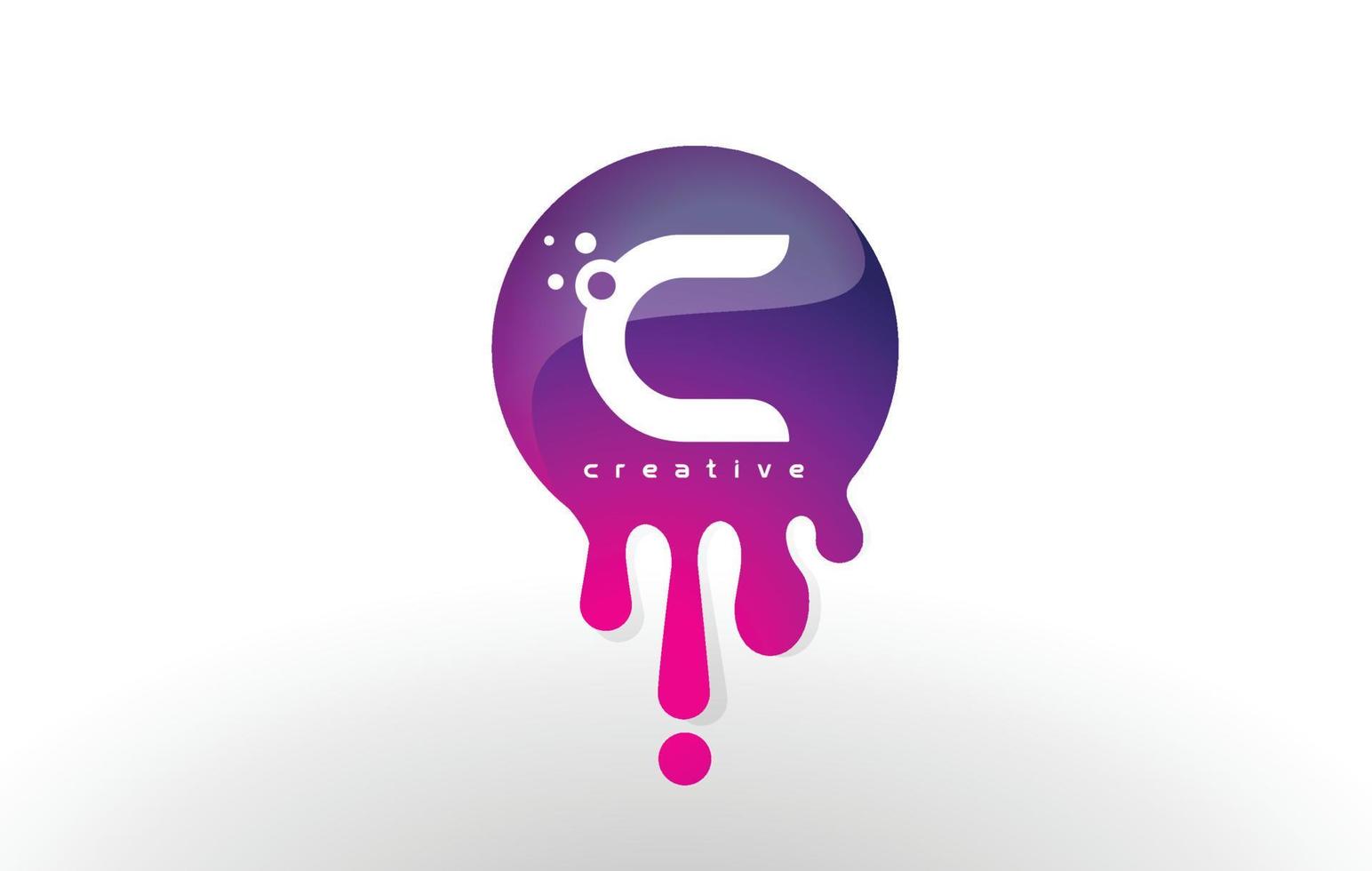 logotipo inicial da letra c. desenho de letras com pontos e bolhas roxas vetor