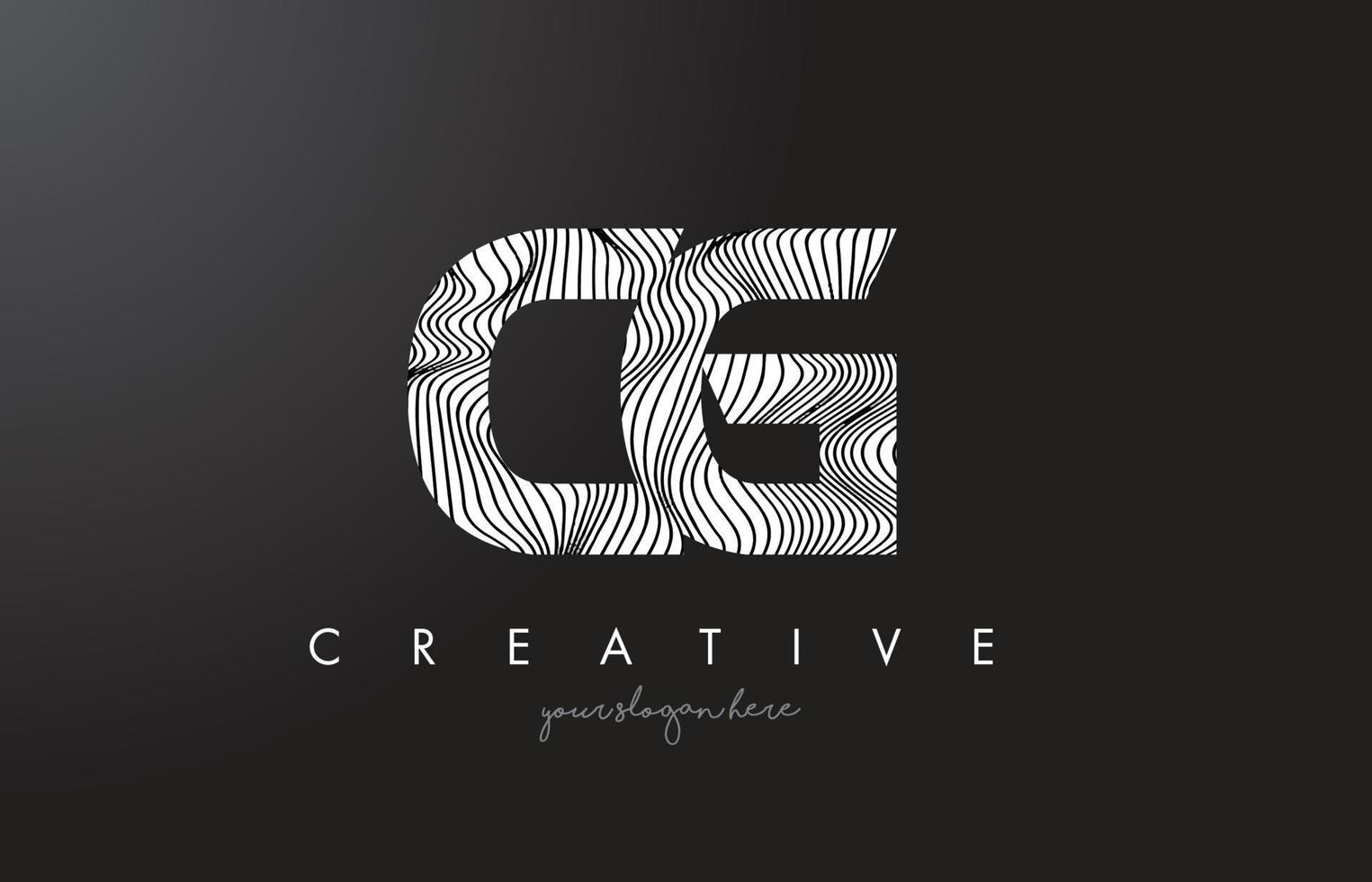 logotipo da letra cg cg com vetor de design de textura de linhas zebra.