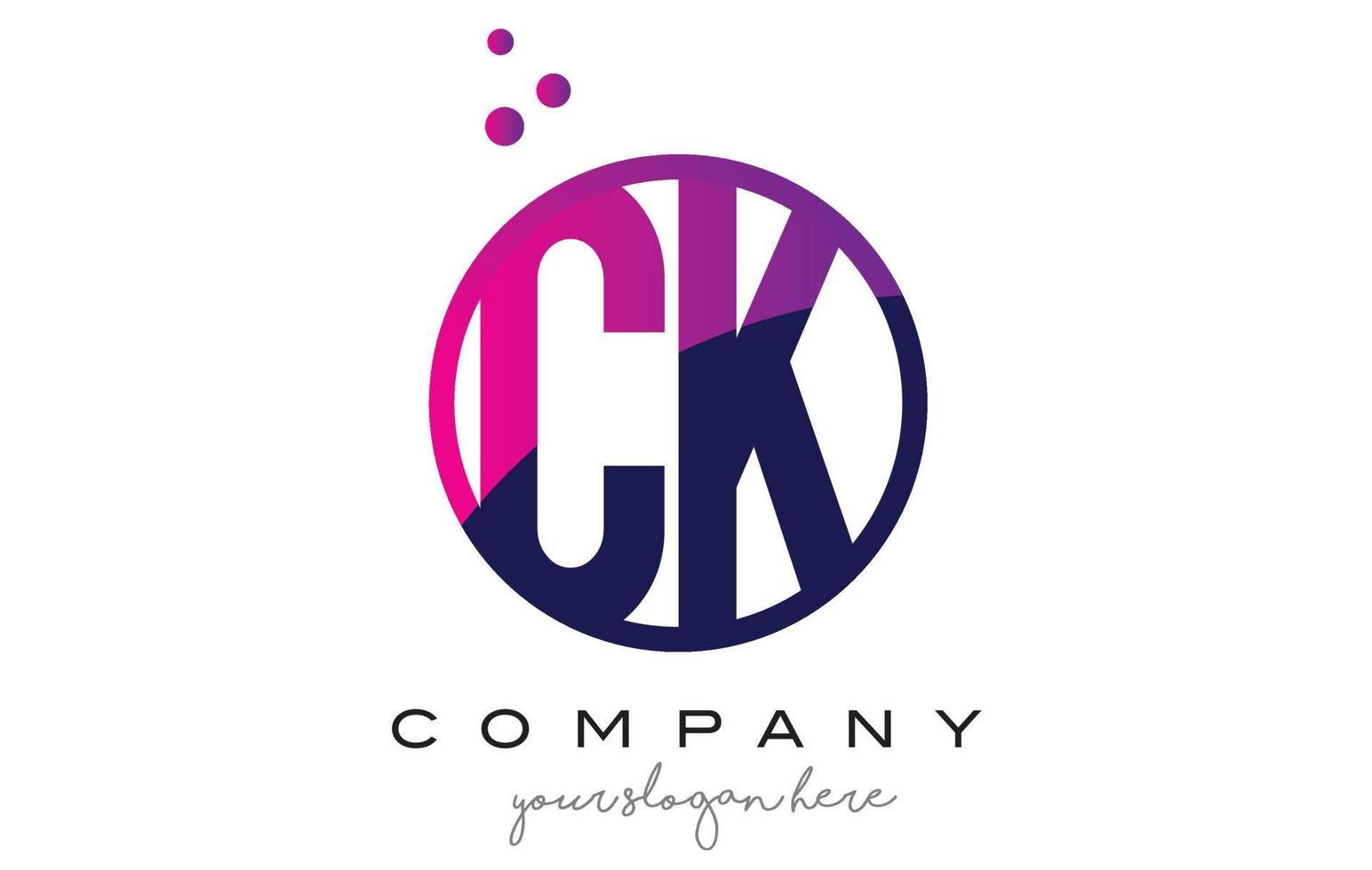 Projeto do logotipo da letra ck ck com pontos roxos vetor