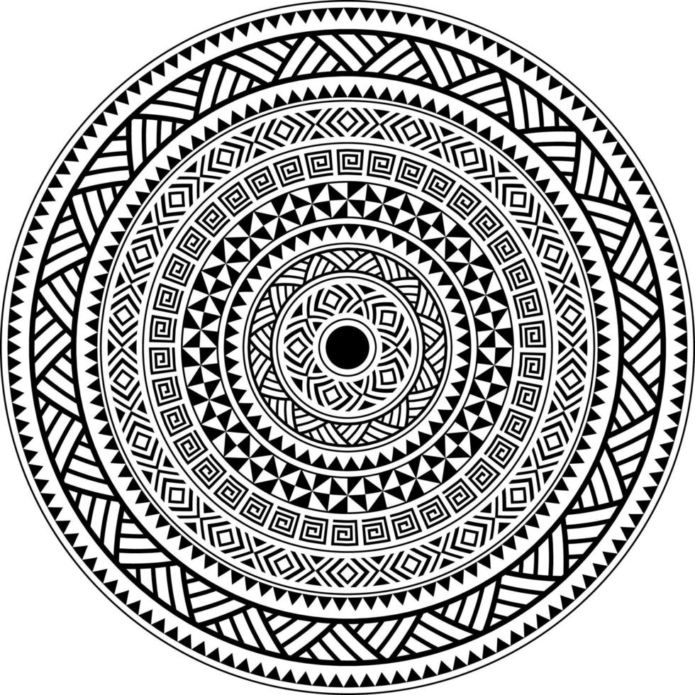 desenho de mandala polinésia tribal, ornamento de vetor de padrão de estilo tatuagem havaiana geométrica em preto e branco. desenho circular