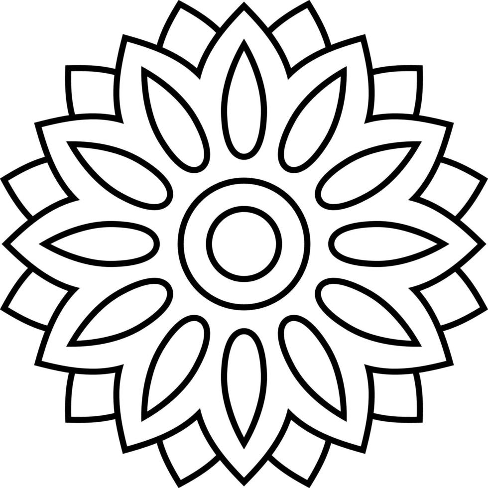 padrão circular fácil em forma de mandala, mandala floral preto e branco para colorir páginas de livros, adultos, idosos e crianças. vetor