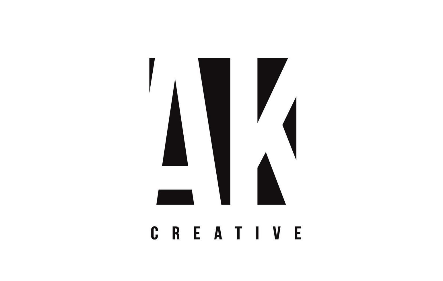 design de logotipo ak ak carta branca com quadrado preto. vetor