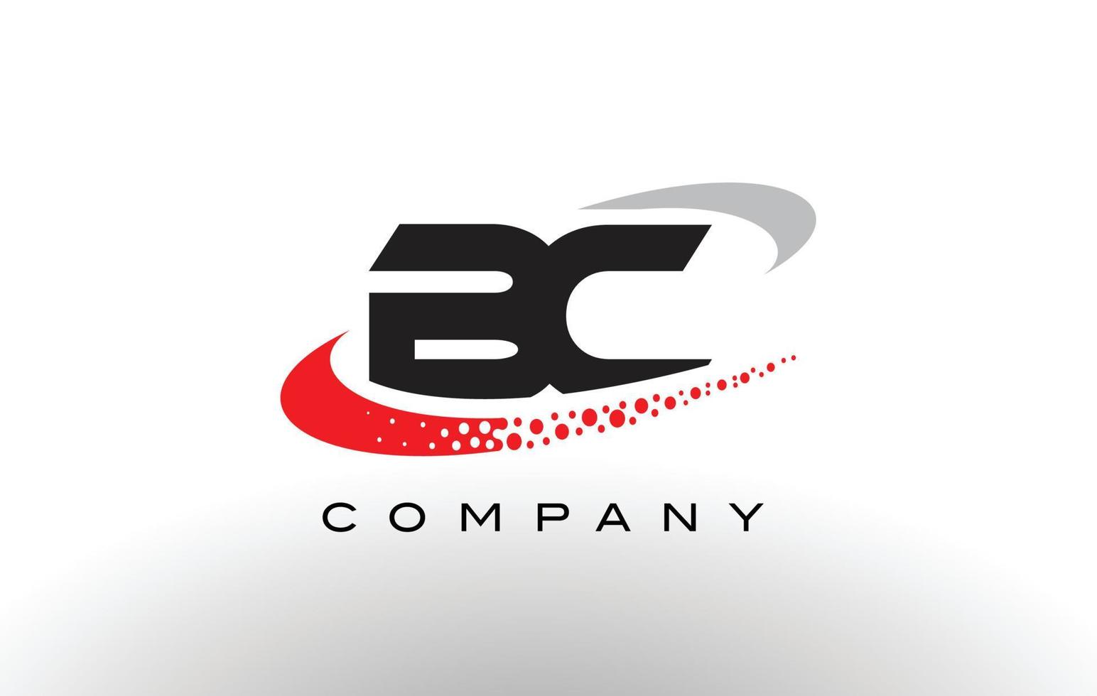 design de logotipo de carta moderno bc com swoosh pontilhado vermelho vetor