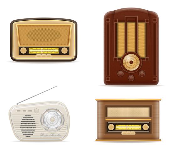 ilustração em vetor estoque rádio velho retrô vintage conjunto de ícones