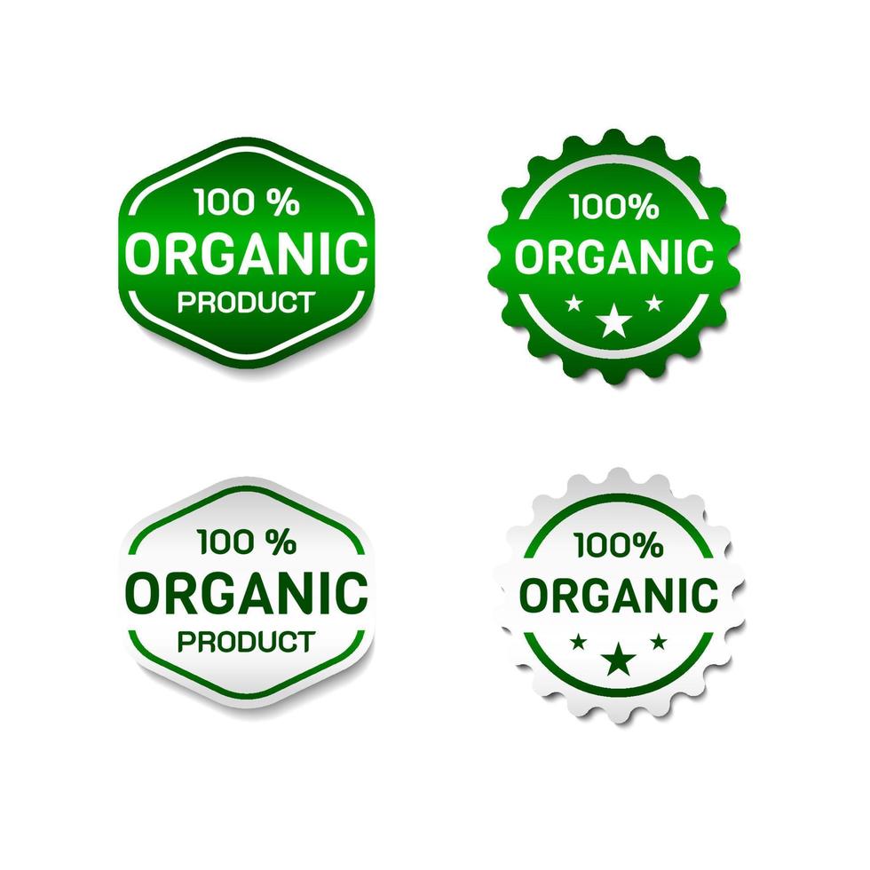 Etiqueta do rótulo 100 por cento orgânico. para rótulo de produtos alimentícios ou bebidas. com gradiente de cor verde e branco. design de ilustração vetorial premium e luxo vetor