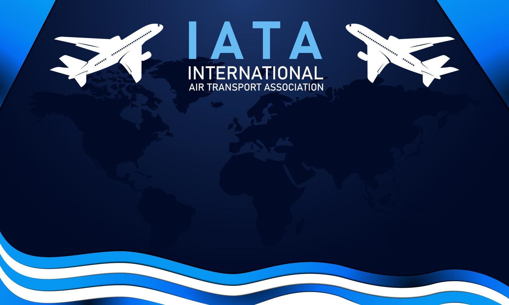iata. fundo de associação de transporte aéreo internacional. com um ícone de mapa de avião, ar e mundo. na cor gradiente branco e azul. ilustração vetorial premium e luxo vetor