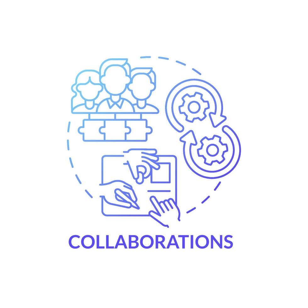 ícone de conceito de conceito de gradiente azul de colaboração. impulsionar pequenos negócios com colegas. parceria estratégia idéia abstrata ilustração linha fina. desenho de cor de contorno isolado de vetor