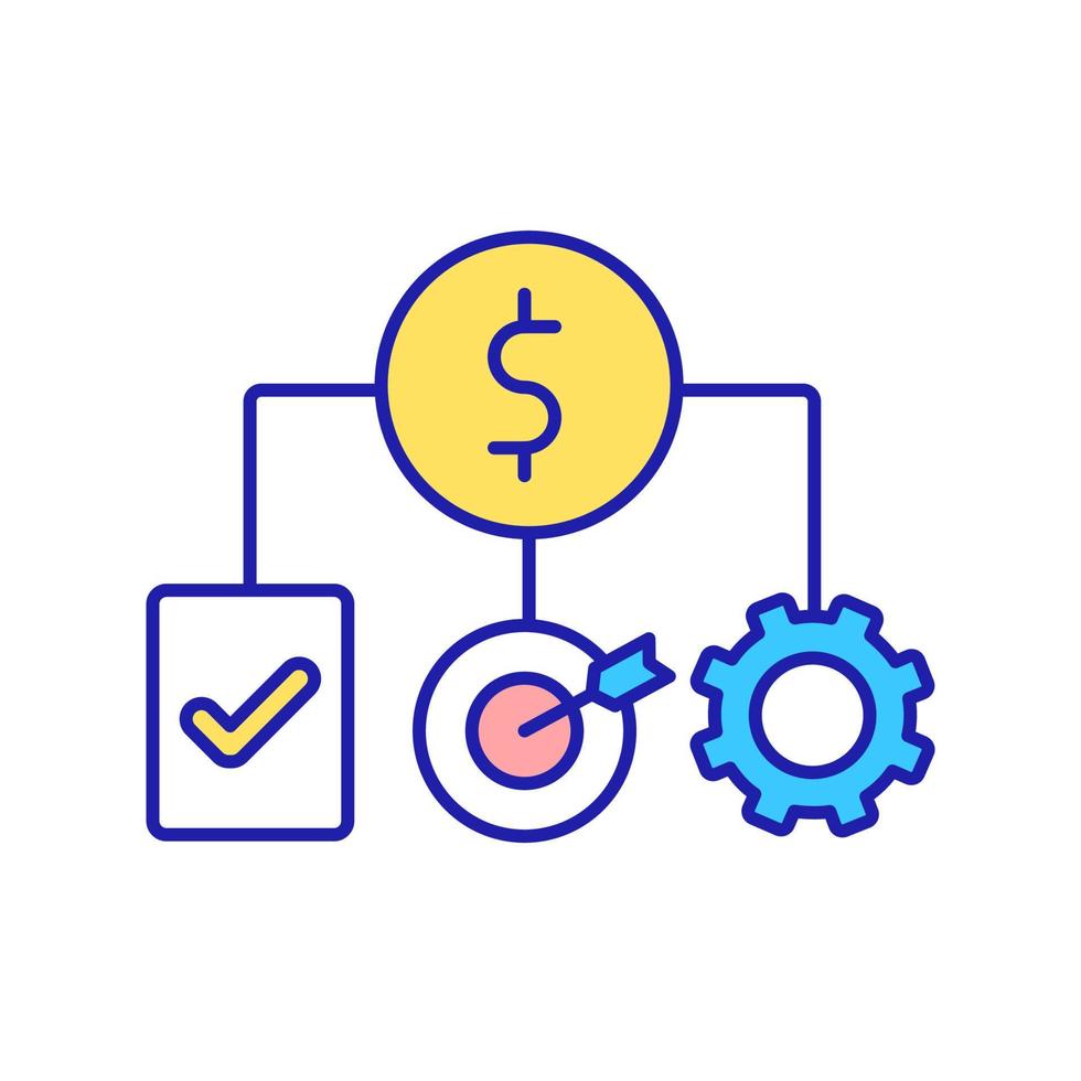 ícone de cor de rgb de estratégia de marketing. estrutura corporativa para geração de receita. modelo de negócios de inicialização para fluxos de receita de sucesso. ilustração isolada do vetor. desenho de linha preenchido simples vetor