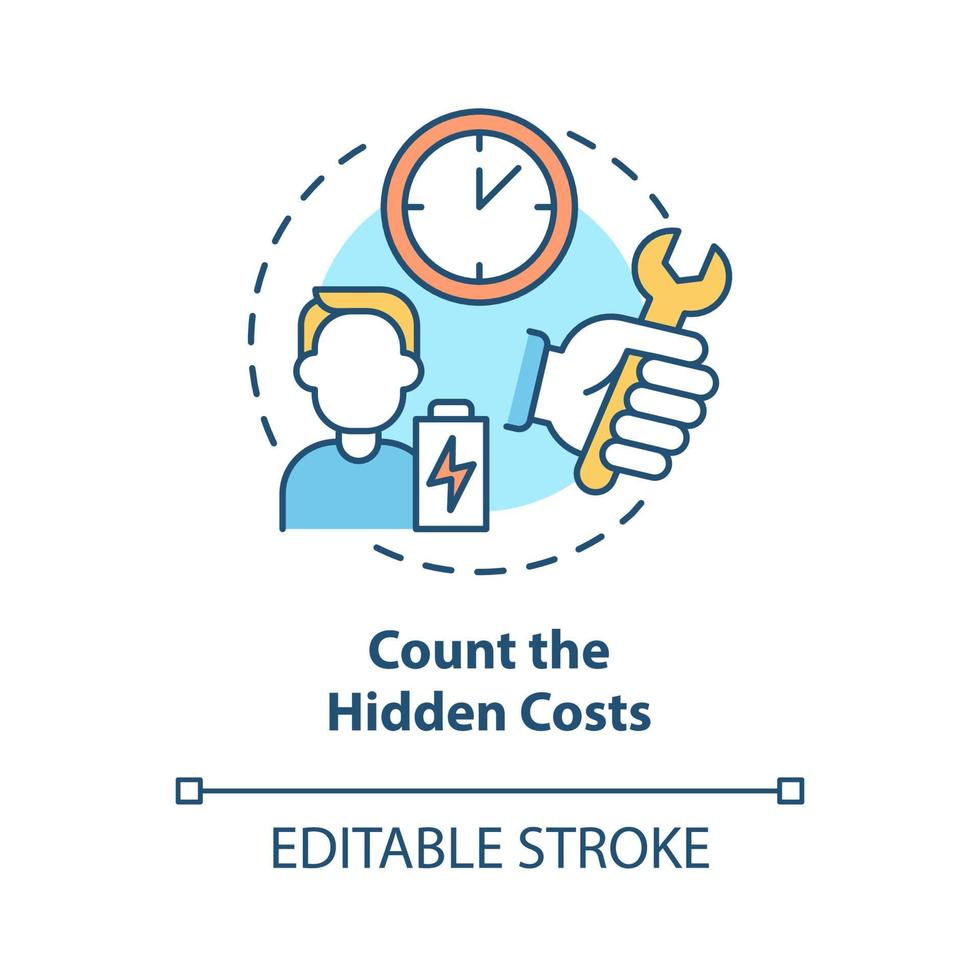 contar o ícone do conceito de custos ocultos. preço imprevisto. as compras custam mais do que dinheiro. ilustração de linha fina de ideia abstrata de consumo responsável. desenho de cor de contorno isolado vetor. curso editável vetor