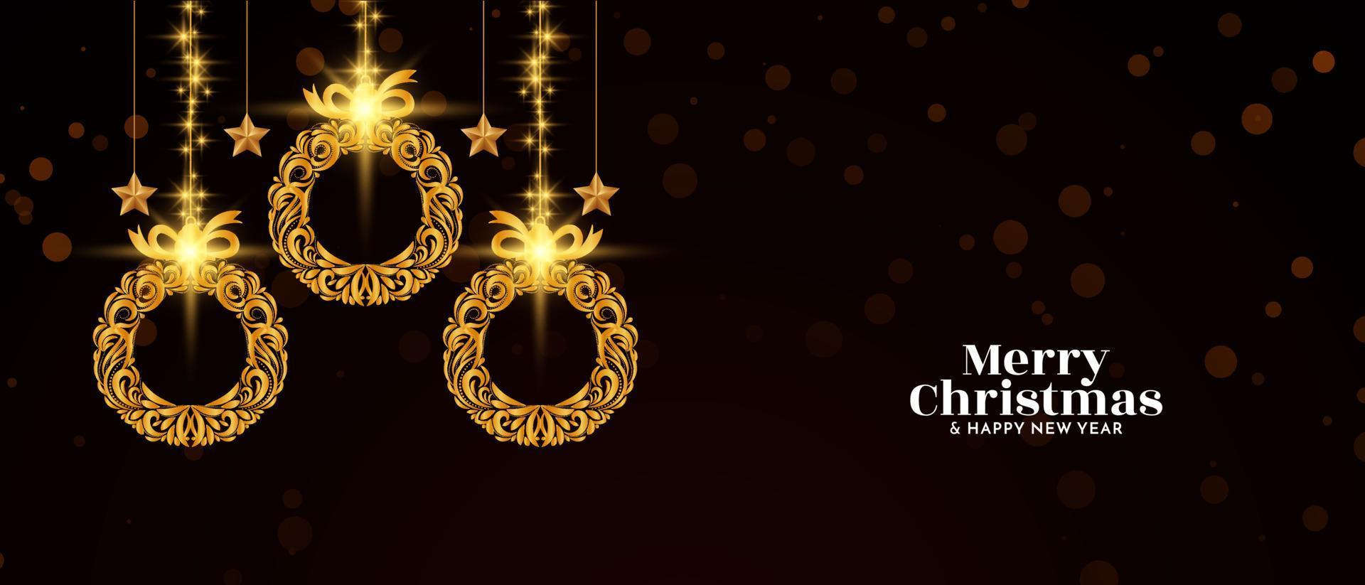 desenho de banner decorativo dourado elegante festival de feliz natal vetor