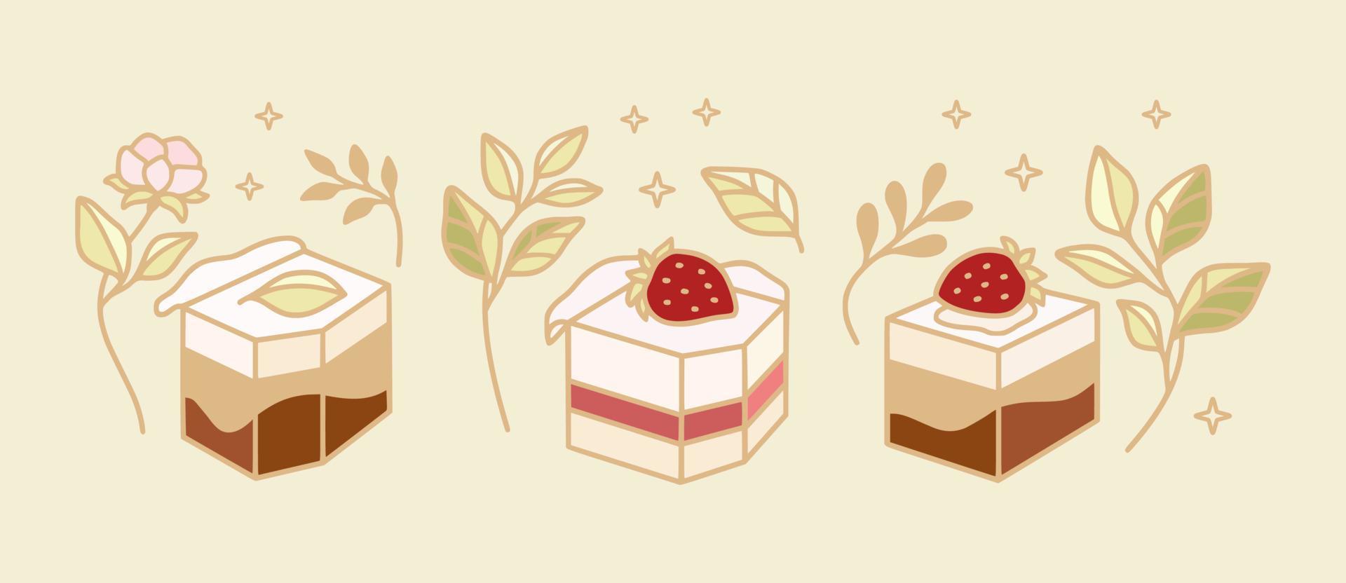 conjunto de elementos coloridos de pastelaria, bolo e padaria para logotipo de clipart ou comida vetor