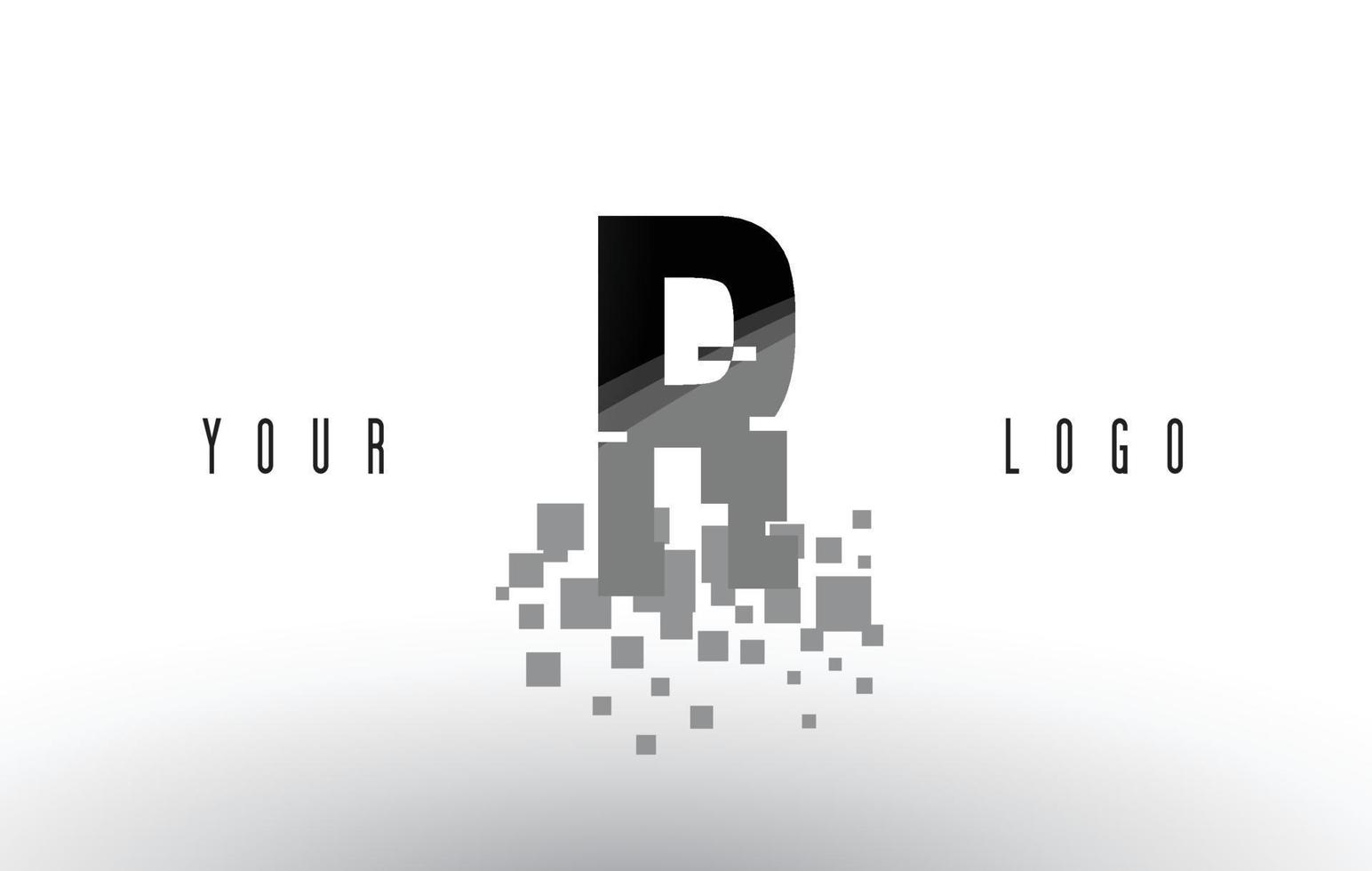 logotipo da letra r pixel com quadrados pretos digitais quebrados vetor