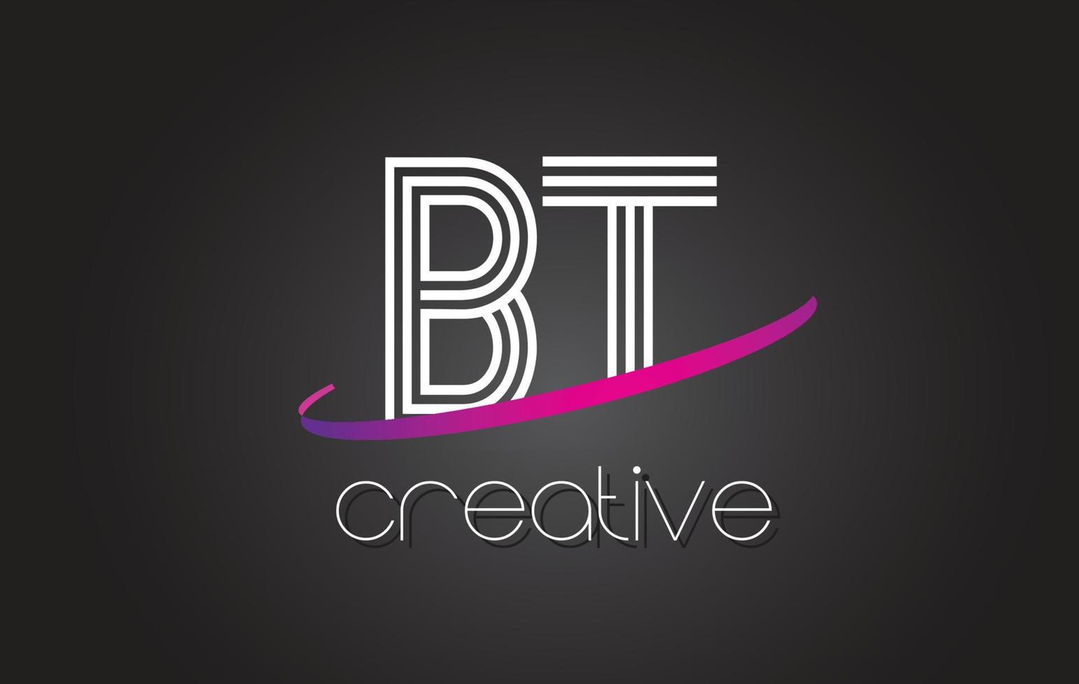 logotipo da letra bt bt com design de linhas e swoosh roxo. vetor