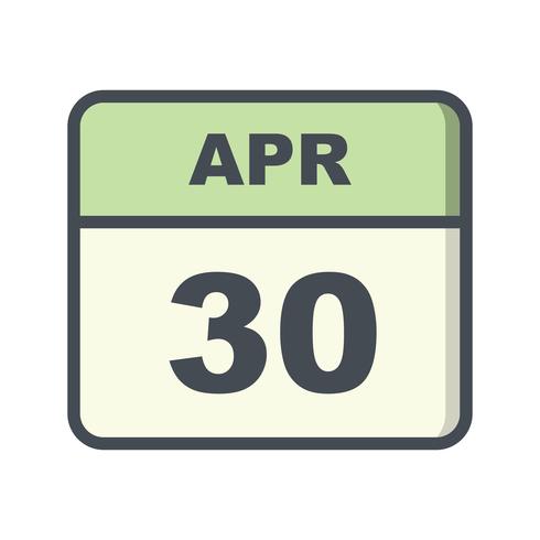 Data de 30 de abril em um calendário de dia único vetor