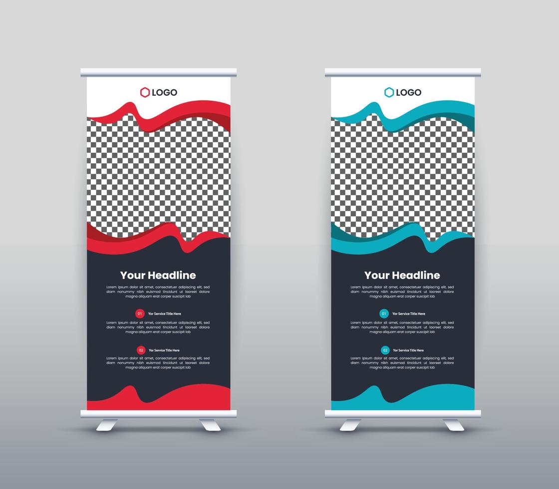 moderno e profissional corporativo roll up banner design vetor