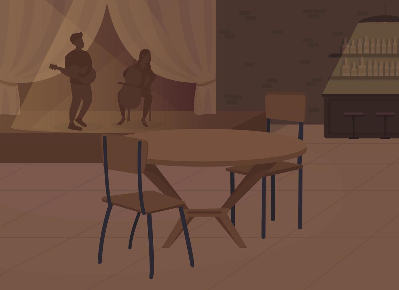 Atmosfera escura e romântica em ilustração vetorial de cor plana de restaurante vetor
