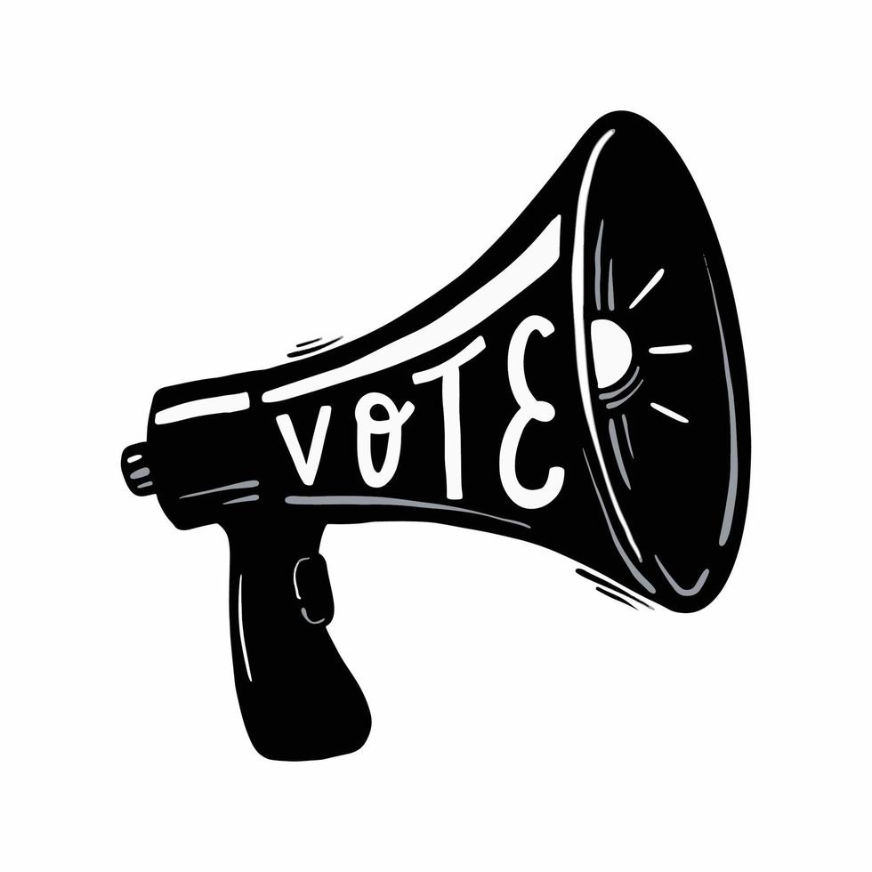 tipografia criativa citação 'voto' escrito dentro de um alto-falante ou megafone para adesivos, gravuras, cartões, pôsteres, banners, etc. eps 10 vetor