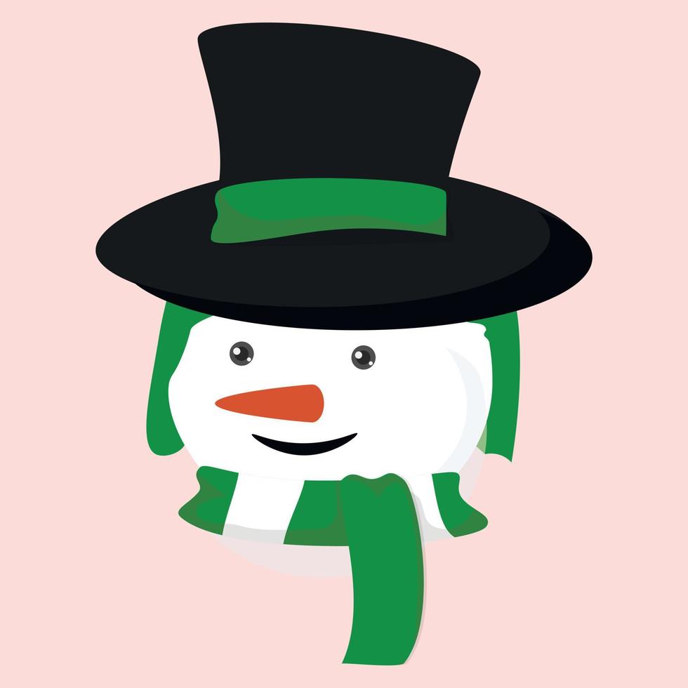 boneco de neve chapéu preto lenço verde vetor