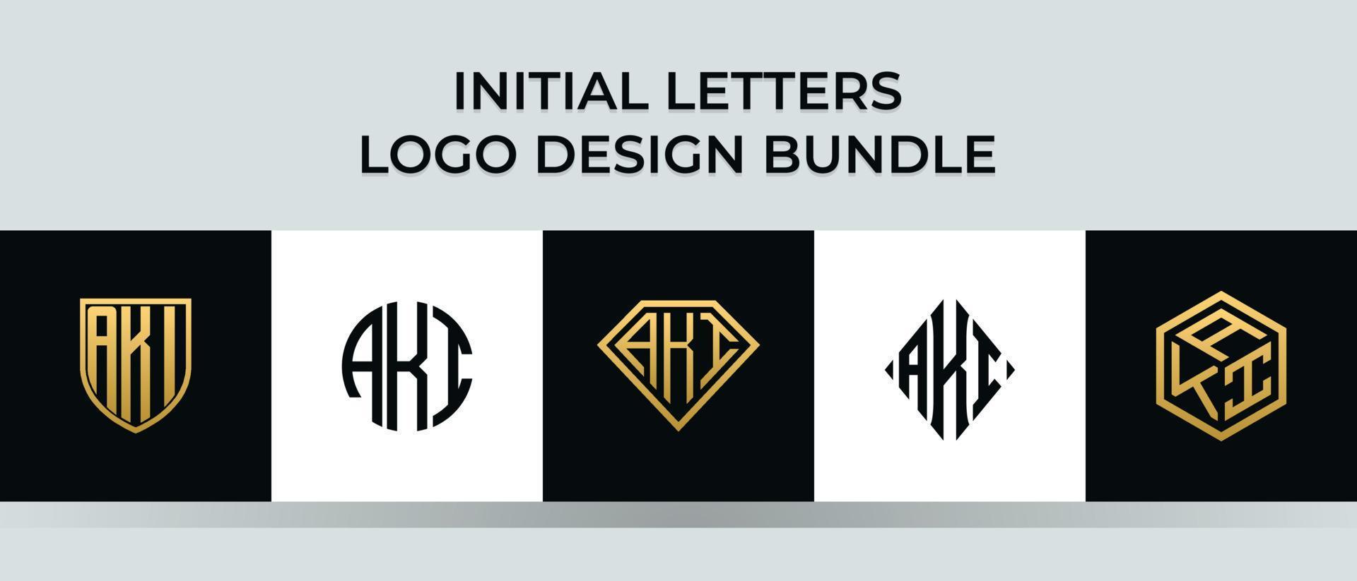 pacote de designs de logotipo aki letras iniciais vetor