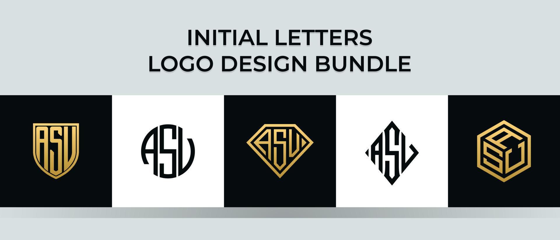 pacote de designs de logotipo ASV com letras iniciais vetor